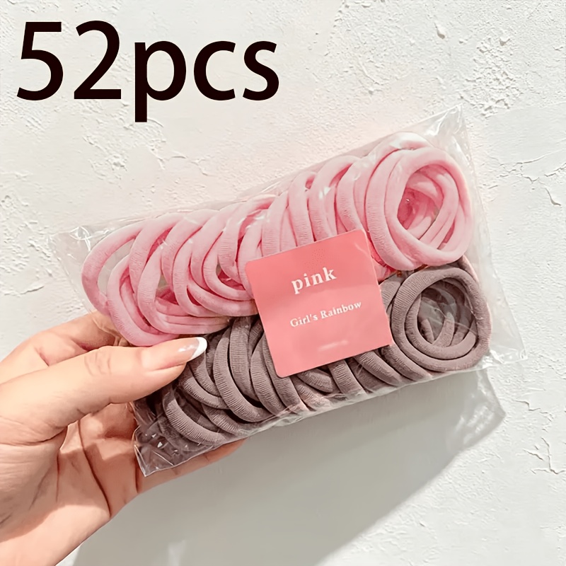 TEMU 50/52-pcs Random Women's Casual Hair Ties - Soft Pink And Peach Synthetic Fiber Headbands, Non-slip , Suitable For Daily Use, Gym, Sleep |
