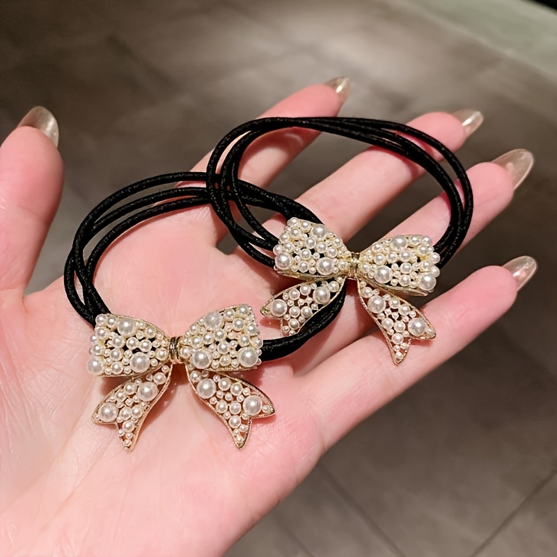 TEMU 2pcs Bow Hair Tie Women's Temperament High Ponytail Hair Rope Fashionable Versatile Bun Hair Additions Rubber Band Tie Hair Rope Tie Rubber Band