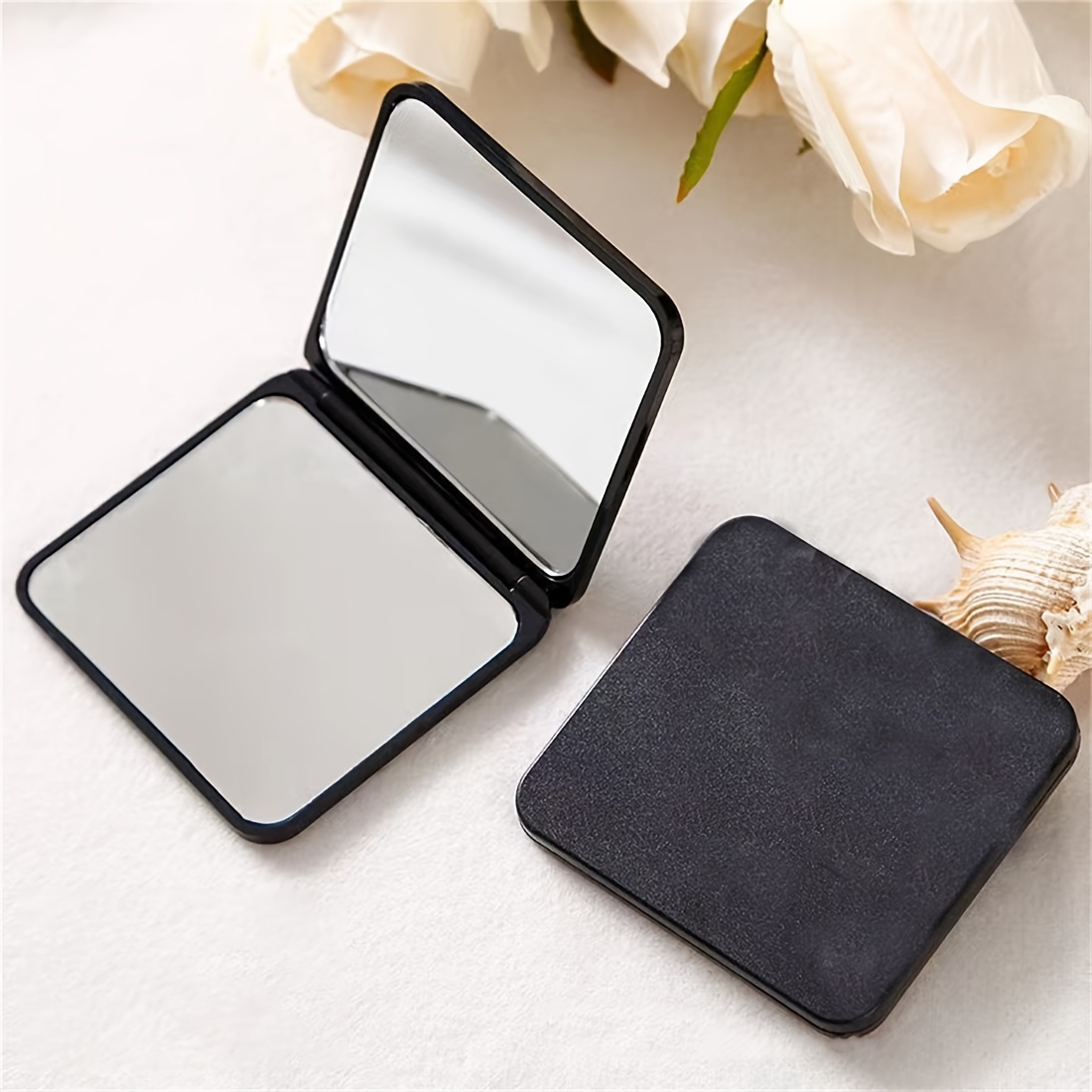 TEMU 1pc Custom Photo Personalized Diy Pattern Double-sided Mini Makeup Mirror, Square Folding Flip Compact Mirror For Purse, Plastic, Lightweight