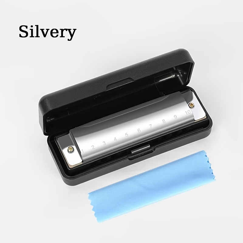 TEMU 10-hole Harmonica, Beginner Starter Kit With Chromatic Grid And Numbered Markers, Quick Scale Identification, Includes Case And Cleaning Cloth,
