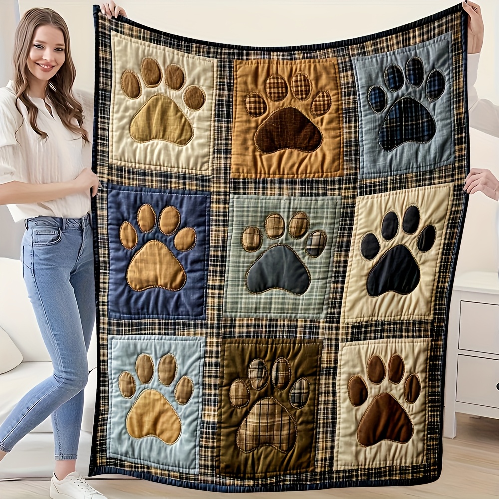 Image of 1pc Dog Paw Flannel Blanket - Soft And Comfortable, Suitable For , Ideal For Sofa, Bedroom, Bed, Office , Car, Camping, Picnics - A Travel Essential - Creative Gift Blanket