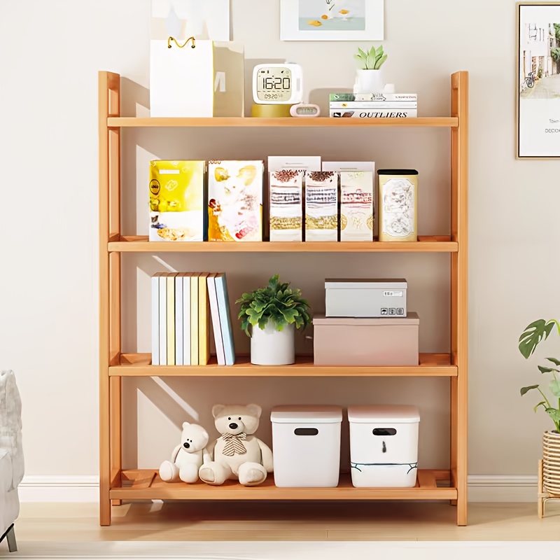 TEMU 4-tier Bamboo Storage Shelf, Heavy-duty Freestanding Organizer With 19.6-inch Wide Shelves, Space-saving For Kitchen, Bathroom, Living Room,