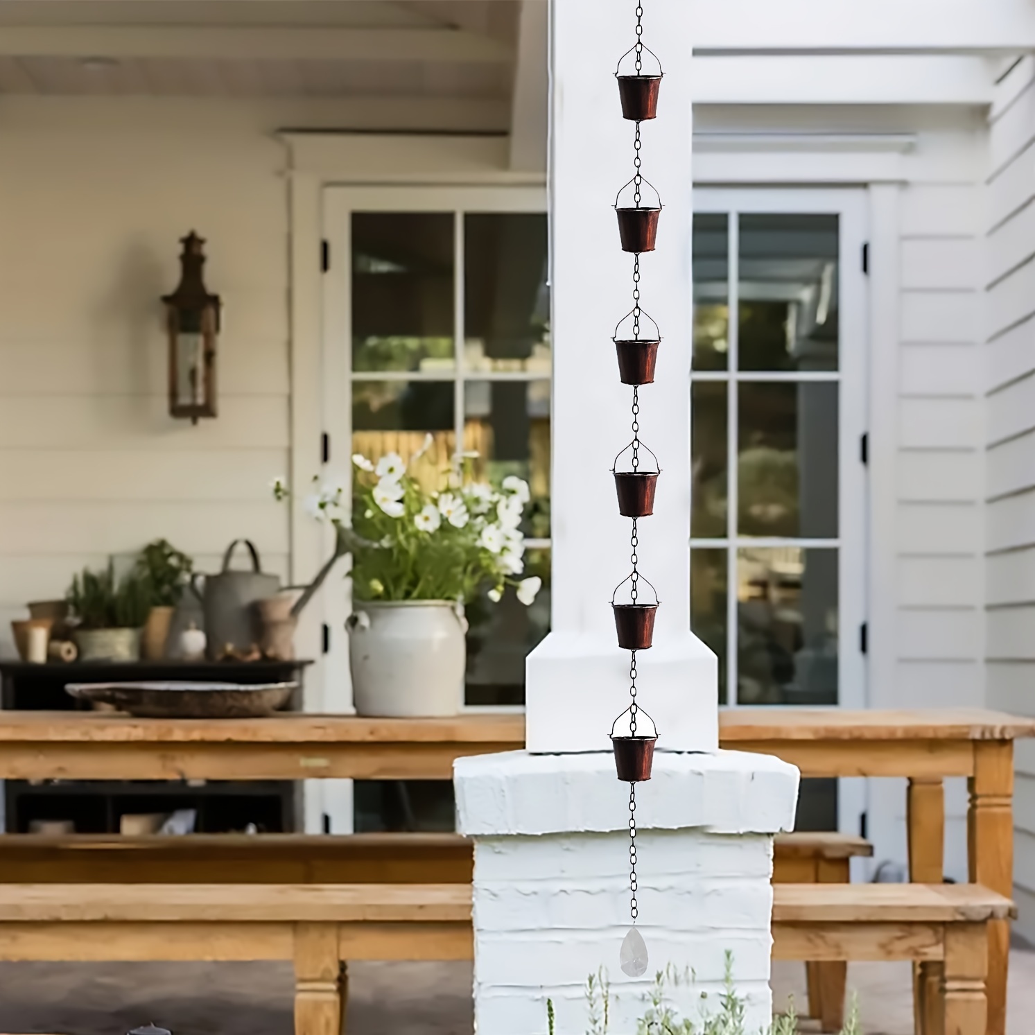 1pc Outdoor Villa Decor, Rain Chain, Creative Bucket-shaped Water Drip Drainage Chain, Decoration, Hanging Ornament, Unique Gift