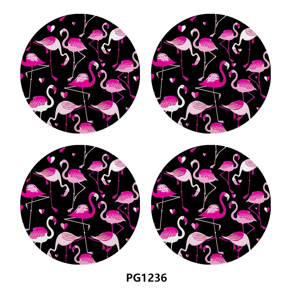TEMU 4pcs Flamingo Car Cup Mat Pu Leather 2.75in Female Car Interior Cup Decoration Water Cup Mat, Car Decoration Water Cup Mat, Beverage Mat Car Cup Mat, Gift For