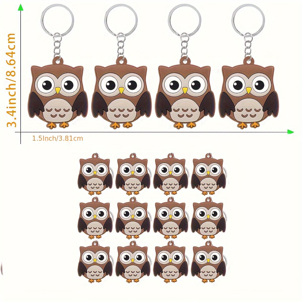 Image of 12 Pack Owl Keychains - Plastic & Iron Material For Forest Theme, Owl Party, , Wildlife Park, Baby Shower, School & Birthday Party Decorations Keyring Set