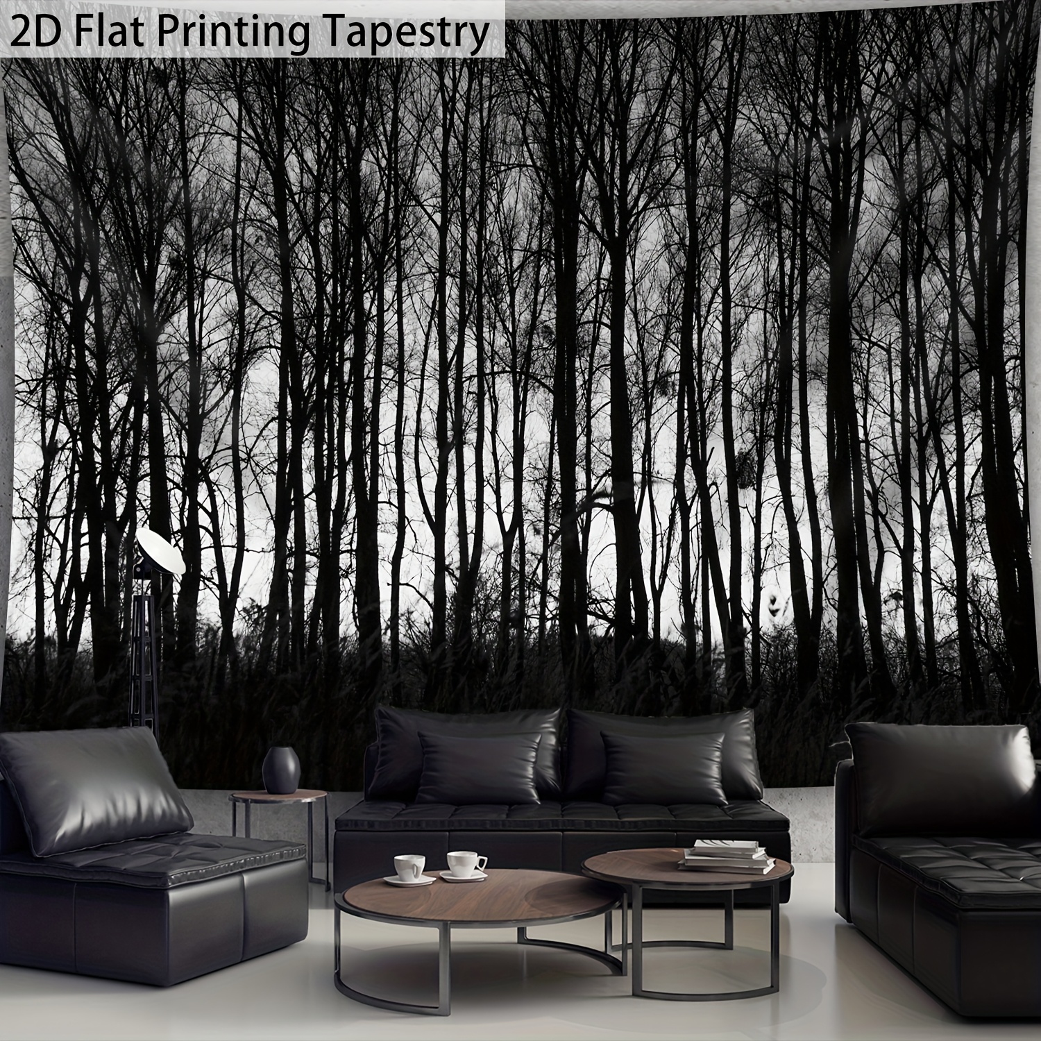 Black And White Forest Aesthetic Tapestry For Home Decoration_voghion.com