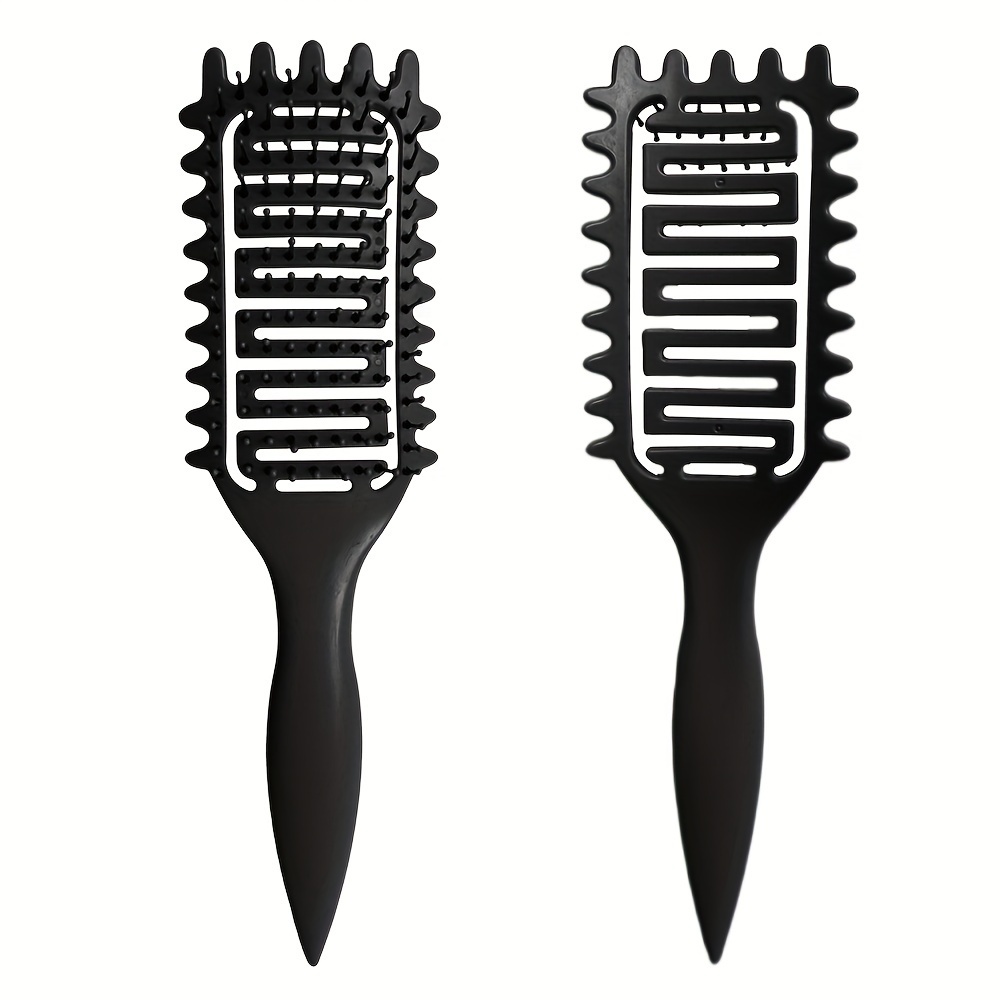 Image of Curling Definition Brush, Portable Hollow Hair Curling Comb, Tooth Comb Detangling Brush, Curved Ventilated Styling Brush, Styling Tool