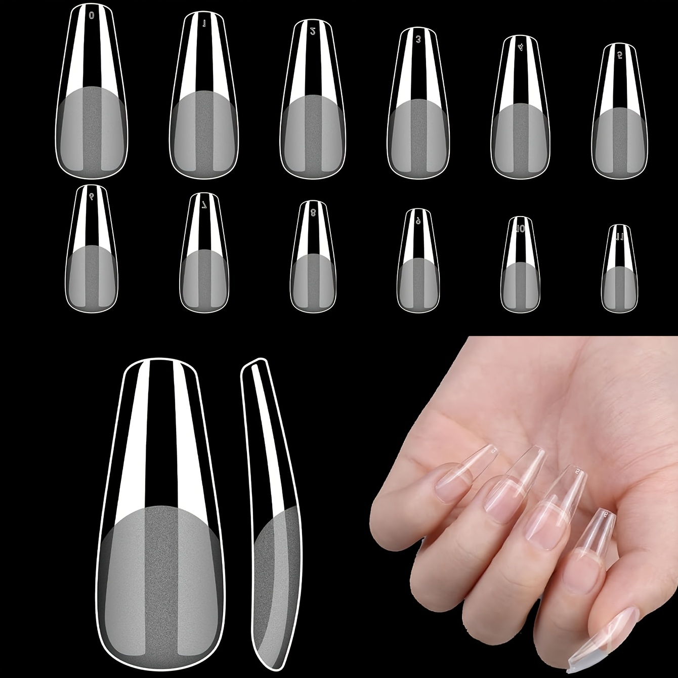 

24/120/240/600/720/1200pcs Ballet Nail Tips, d'ongles en gel acrylique préformées, Longueur longue, , Ensemble d'ongles transparent à couverture complète et -couverture pour l'extension d'ongles DIY