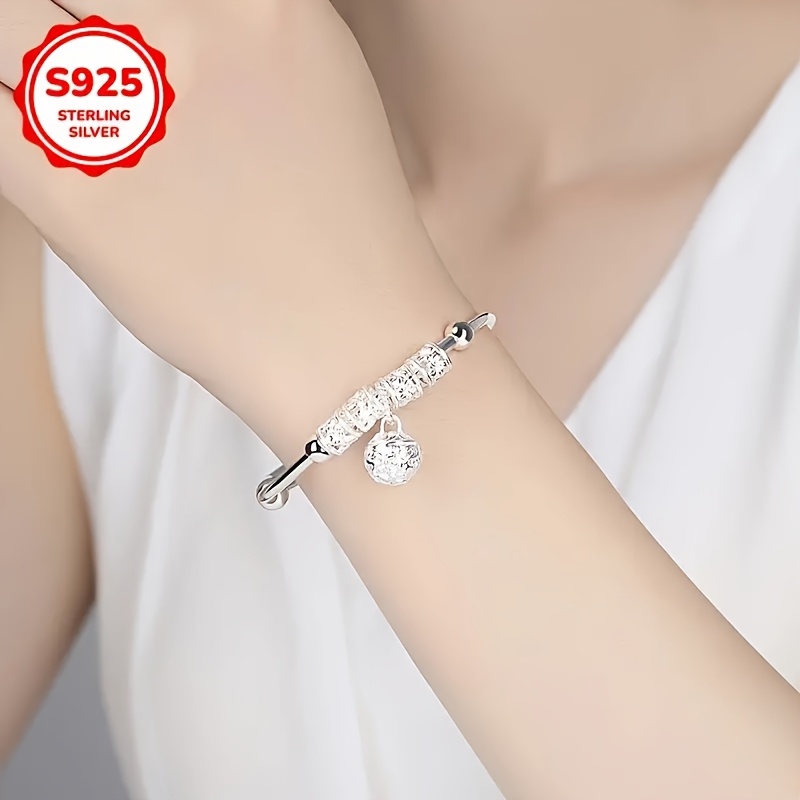 TEMU A Stylish Bracelet Made Of 925 Sterling Silver Featuring A Delicate Lace Pattern And Pendant, Ideal For Daily Use And As A Gift, Suitable For Valentine's Day