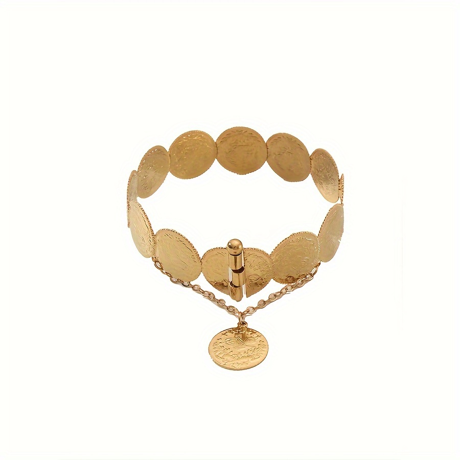 vintage inspired 22k gold plated bangle bracelet with coin detail copper alloy   everyday party wear details 4