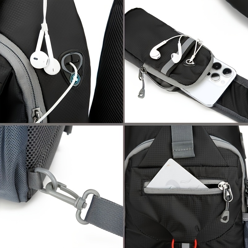 Sport Sling Bag for Men and Women Large Capacity Crossbody Travel and Hiking Bag with Adjustable Strap, Multiple Pockets, Earphone Hole, Nyl