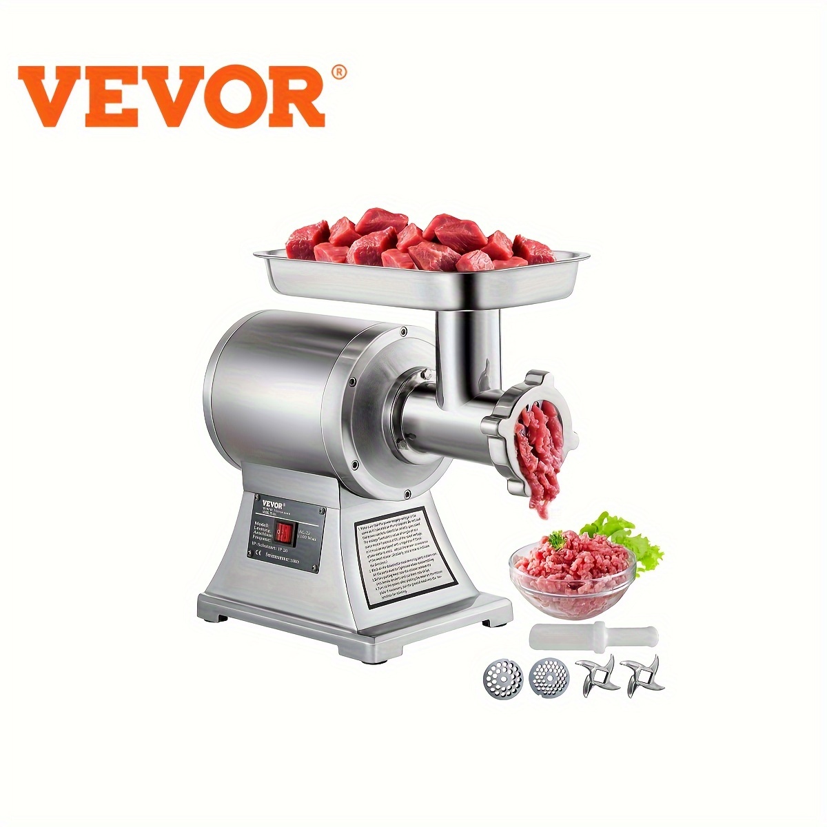 

Vevor Commercial Meat Grinder, 550lb/h 1100w, 220 Rpm Heavy Duty Stainless Steel Industrial Meat Mincer W/2 Blades, Grinding Plates & Meat Pusher