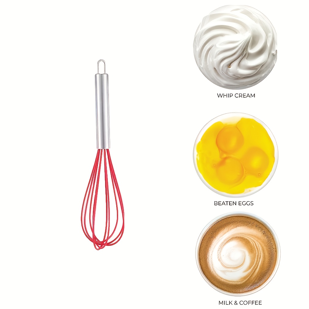 1pc silicone whisk with stainless steel wire heat resistant non electric cooking baking tool for blending whisking beating colorful gift box included balloon whisk egg beater details 0