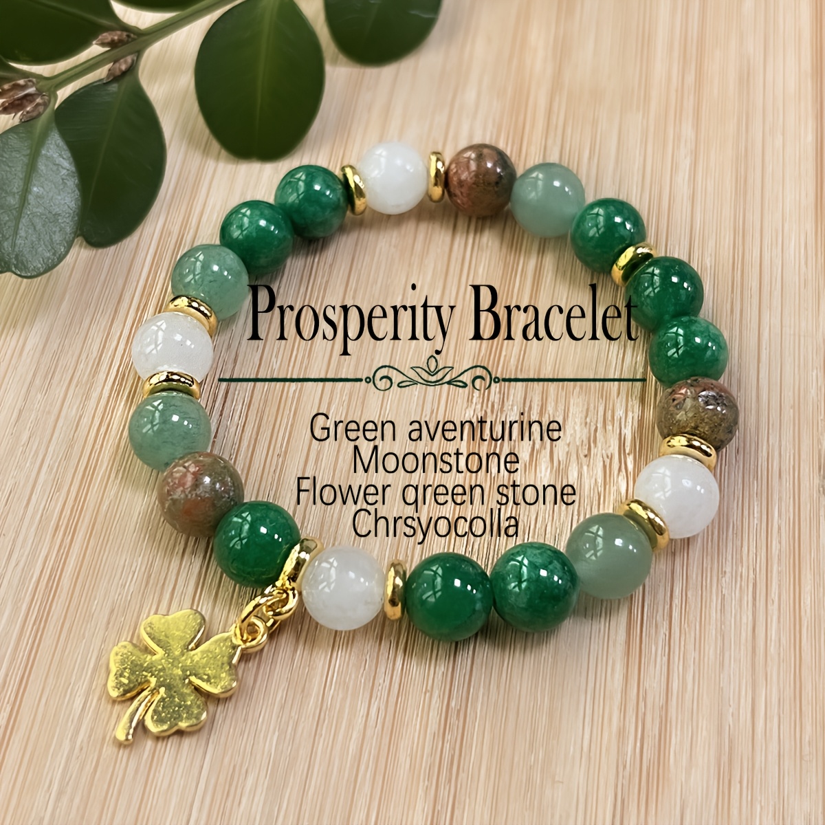 

1pc Green & Beaded Bracelet With Clover Charm, Natural Stone Jewelry, Vintage Bohemian Style, 's Day & Thanksgiving Gift, Unisex Elegant Accessory