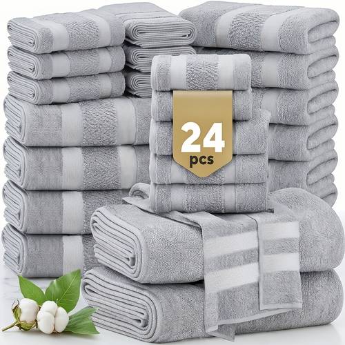 luxury 12 24pcs bath cloths set hotel quality thick bath cloths absorbent quick dry 4 bath cloths 6 hand 2 washcloths cotton for gym home bathroom essentials wash cloths