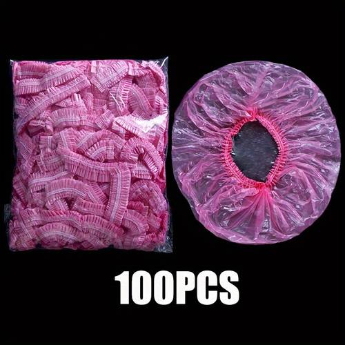 100pcs bulk disposable clear plastic shower caps elastic high quality large thick bath caps for women hair care protection during cooking travel spa salon home use cooking hygiene gear secure elastic band durable hair cover shower accessories