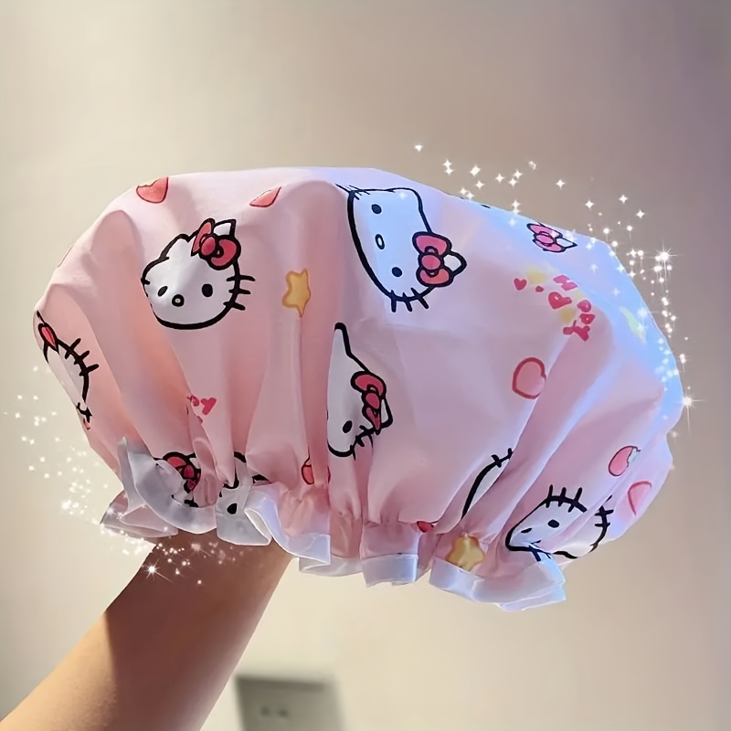 E-shop Sanrio Duschhaube – Hochwertiges, verdicktes, doppellagiges Design, Damen-Badehaube für Zuhause mit Cartoon-Herz- Sternenmustern, Kochhaube,
