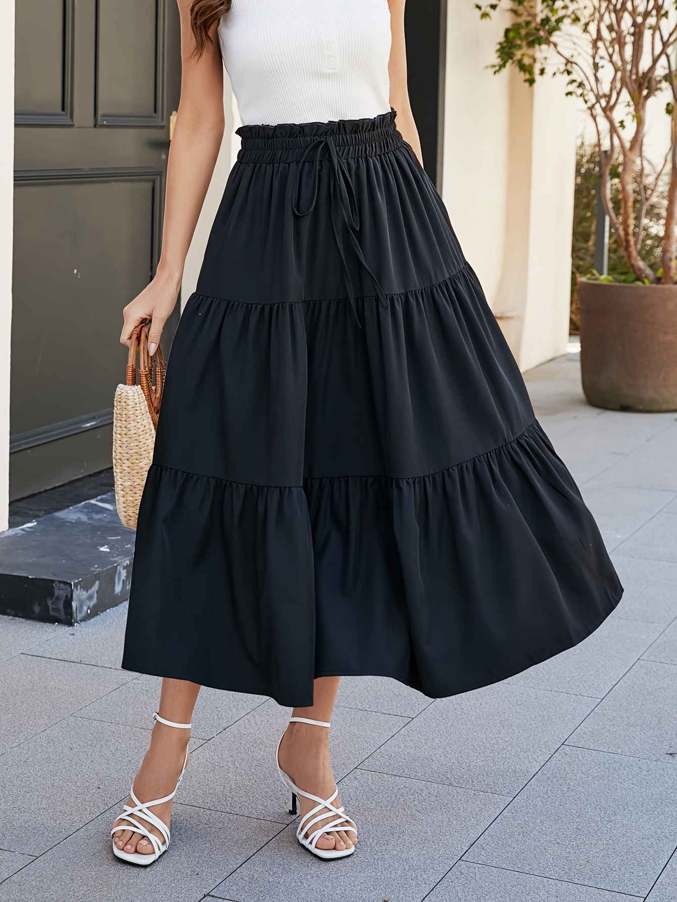 Boho Skirt Maxi Skirt Elastic Waist Maxi Skirts Skirts With