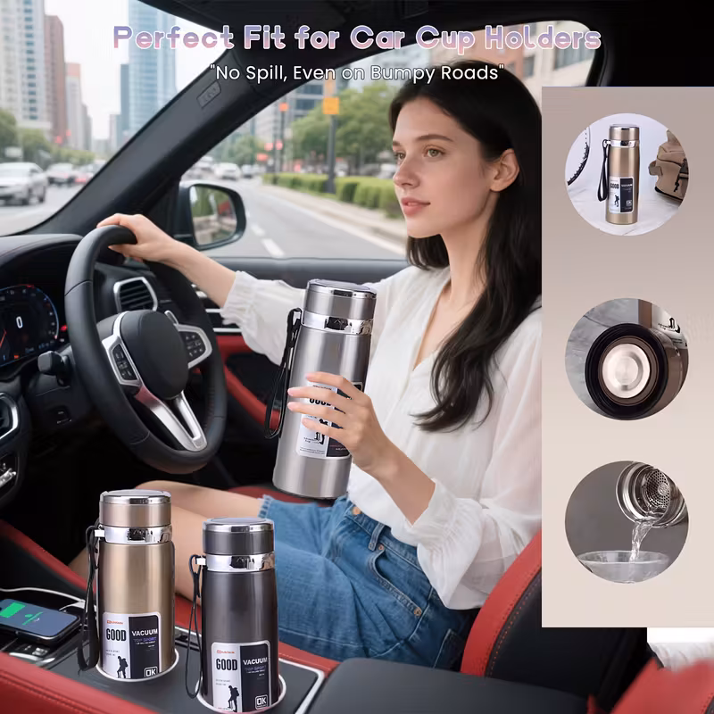 1000ml large capacity insulated cup with leak proof lid carry strap double wall vacuum insulation for hot cold drinks glossy durable lightweight for camping gym travel hiking ideal gift for men women christmas valentines day Product details 2