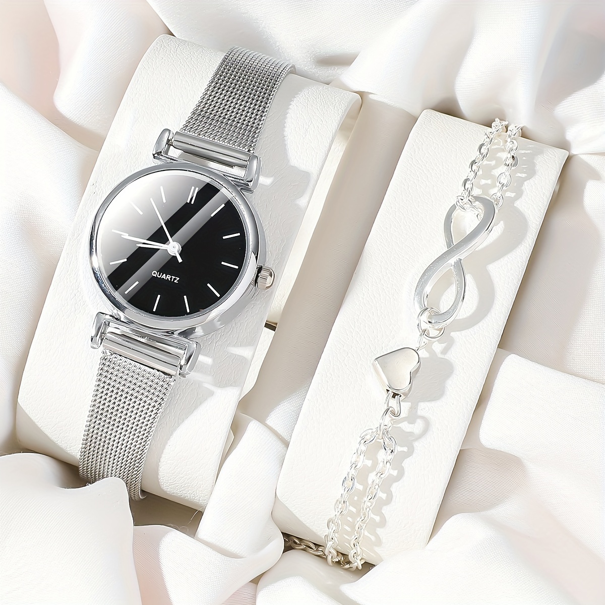

2pcs/set Women's Business Leisure Quartz Watch Minimalist Fashion Analog Wrist Watch & Bracelet, Gift For Mom Her