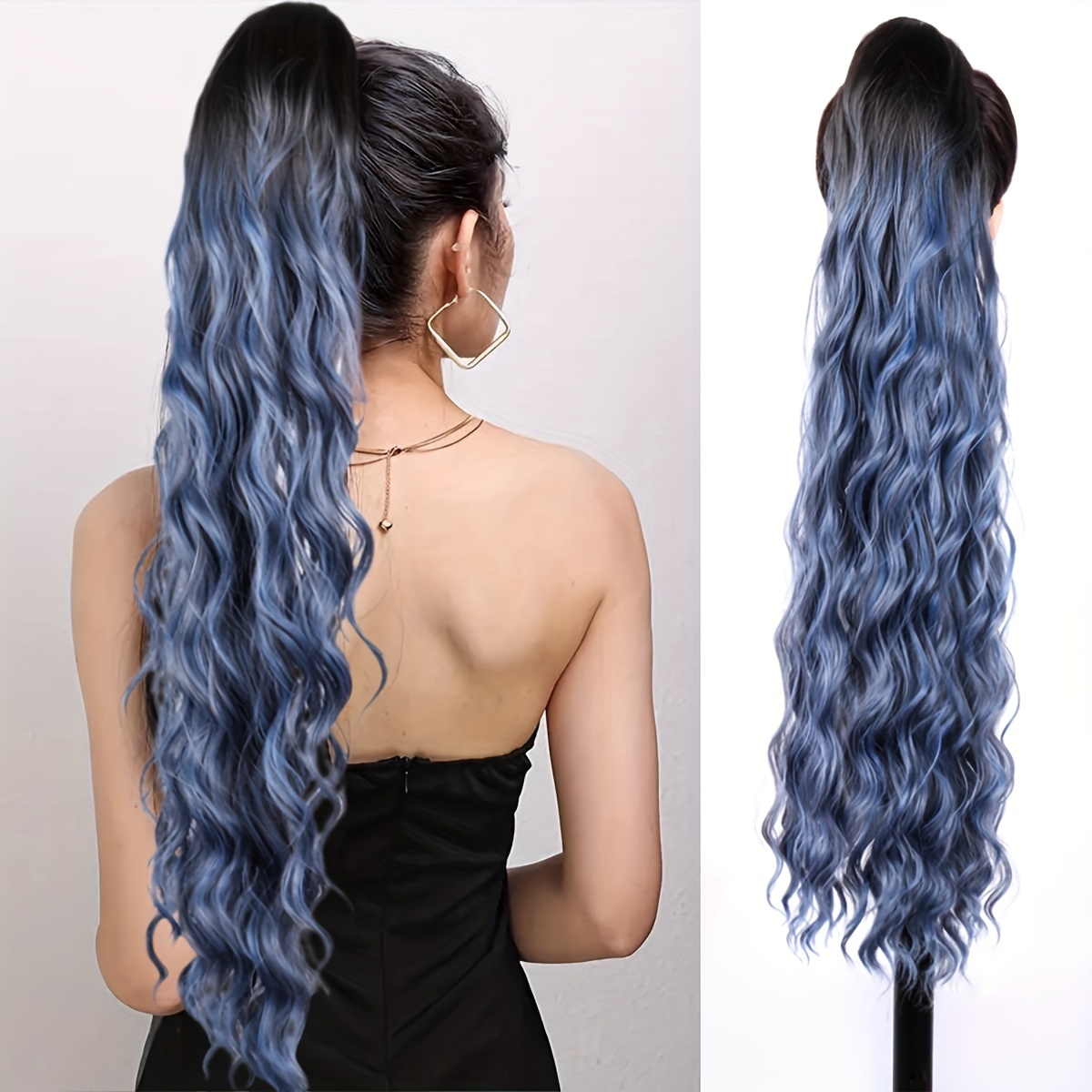 

1pc Long Curly Wavy Synthetic Clip In Ponytail Extensions, Elegant Synthetic Wigs For Daily Party Use