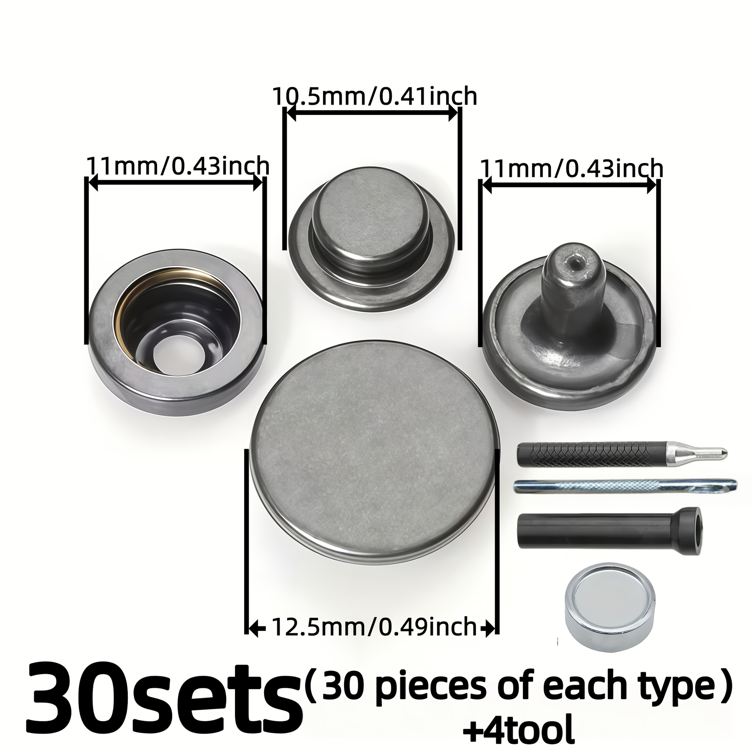 TEMU 30sets 12.5mm Stainless Steel Snap Button - Free Installation Tools, Suitable For Shoes, Clothing, Leather Bags And Other, Male And Female ,