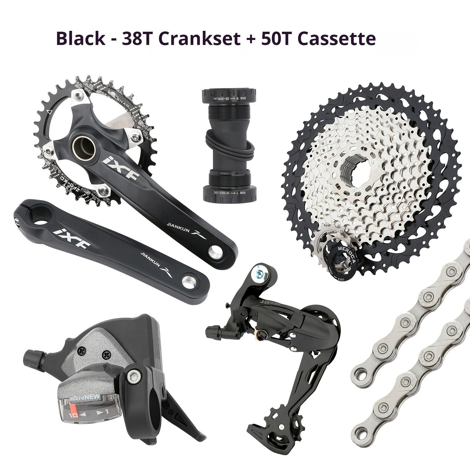   1x10   bike   kit hollow crank single chainring narrow wide crankset large range cassette shifter rear derailleur chain complete upgrade set