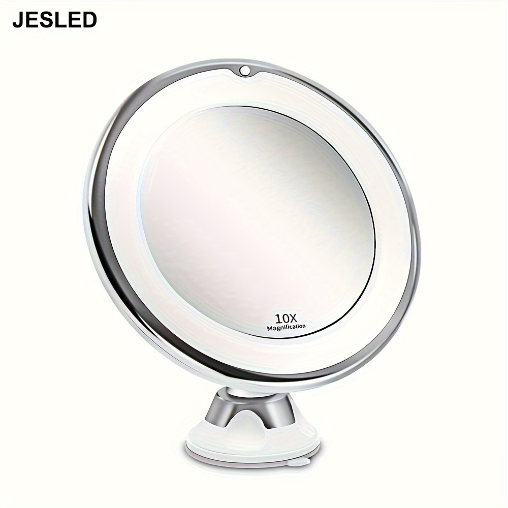 

Jesled 10x Magnifying Makeup Mirror With 360 Degree Rotation Locking Suction Cup, 6.7 Inch Round Portable Lighted Travel Vanity Mirror For Home Tabletop, Vanity And Cosmetic Use, Close Skincare