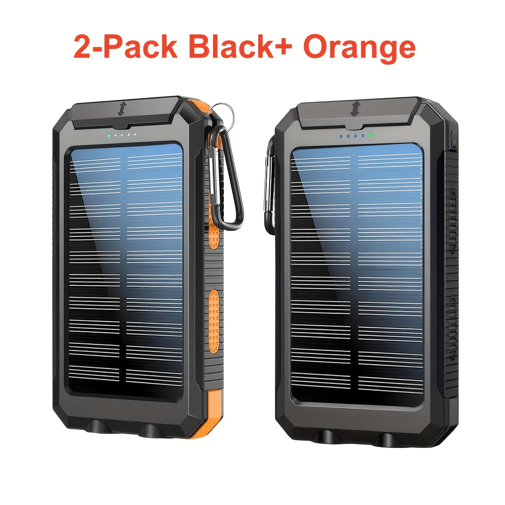 2pcs Solar Charger 20000mah, Portable Dual Usb Output Solar Charging Panel, Fast Charging External Battery Pack, Built-in Led Flashlight Emergency Model For Hiking. (pack Of 2)