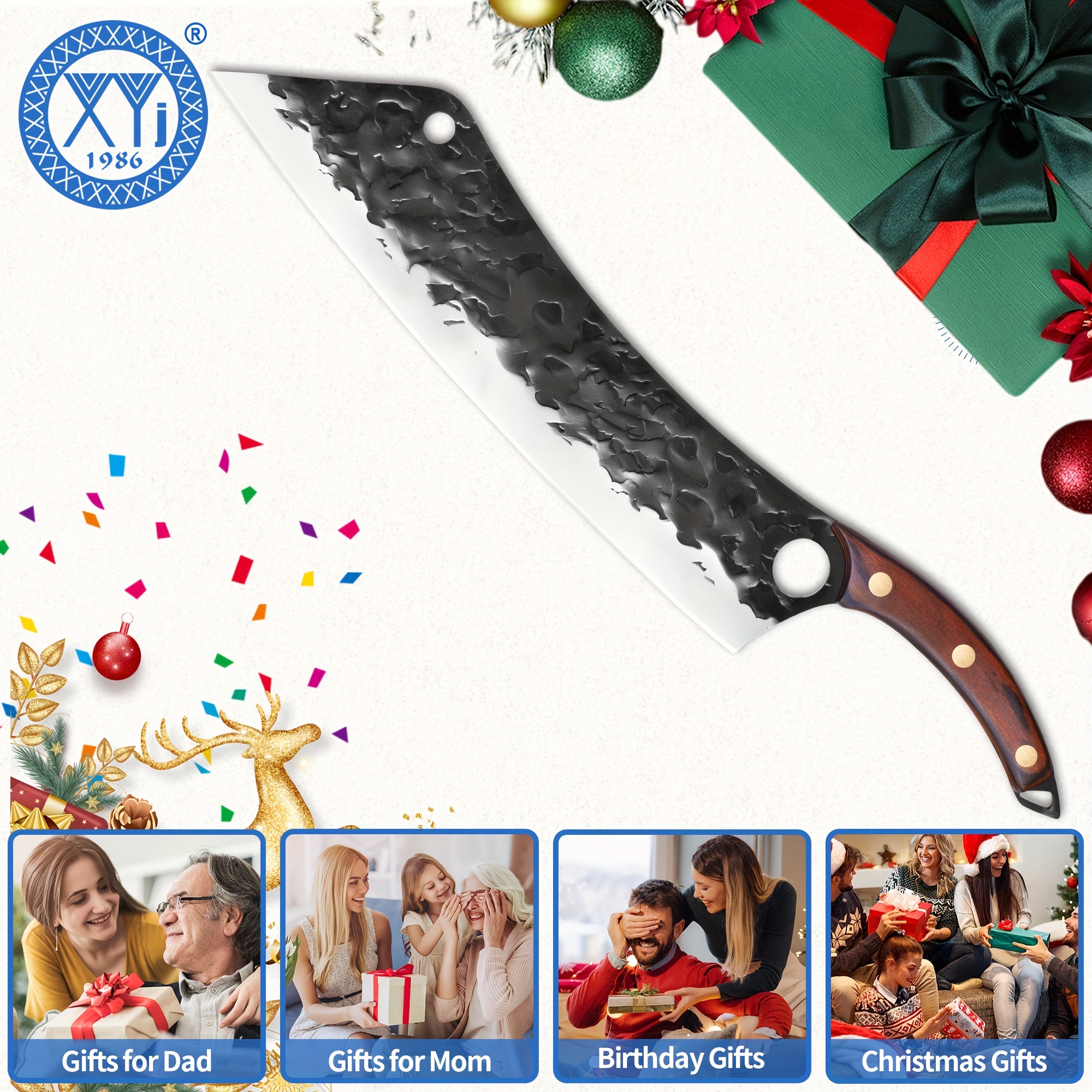 

12 Inch Kitchen Chef & Cleaver Hybrid Knife Extra Long Slicer Kitchen Knives Full Tang Handle High Carbon Razor Sharp Forging Blade Watermelon Professional Knife For Gift Present