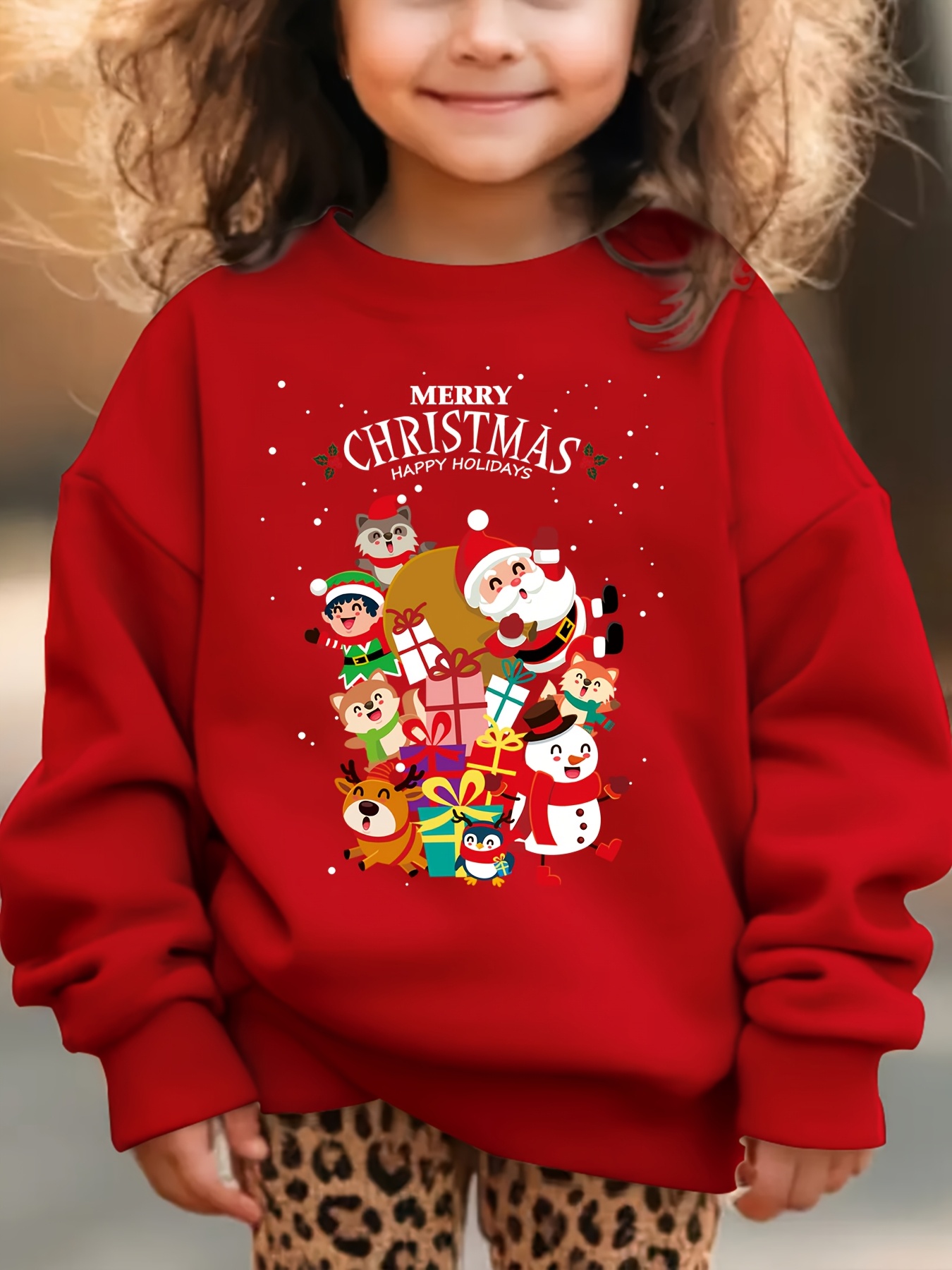 Weihnachtspullover Für Baby-Mädchen – Rosa Sweatshirt Mit Santa-Aufdruck, Langarm, Rundhals, Winter-Outfit