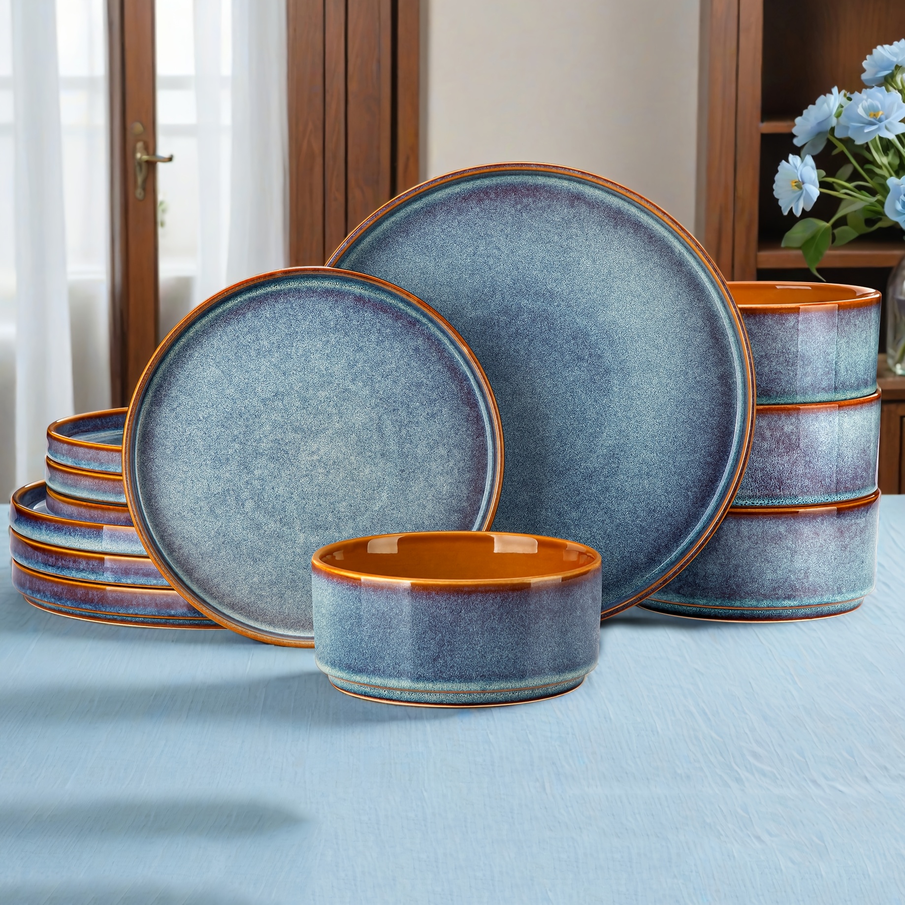 TEMU 12pcs Dinnerware Set, Kitchen Plates And Bowls Scratch Resistant For 4 People, Dishwasher & Microwave Safe, Dishes Sets, A Gift For Mother,