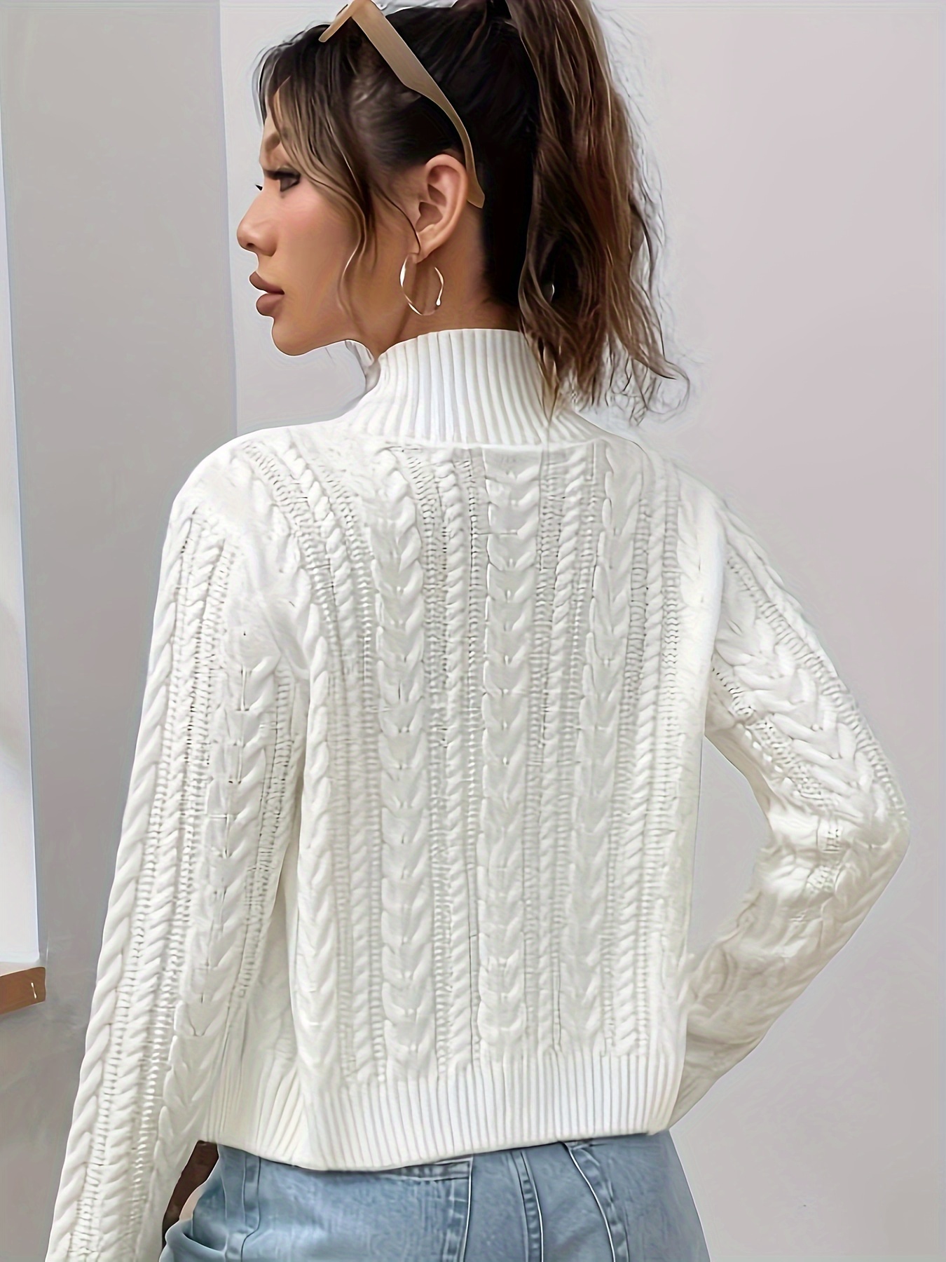 chic zip long sleeve knit cardigan women's spring/fall - Temu
