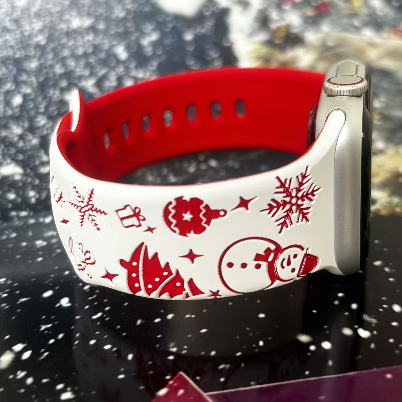 TEMU New Model Soft Sports Band For Watch - Embossed Snowman & Snowflake Christmas Style - Unisex (compatible With