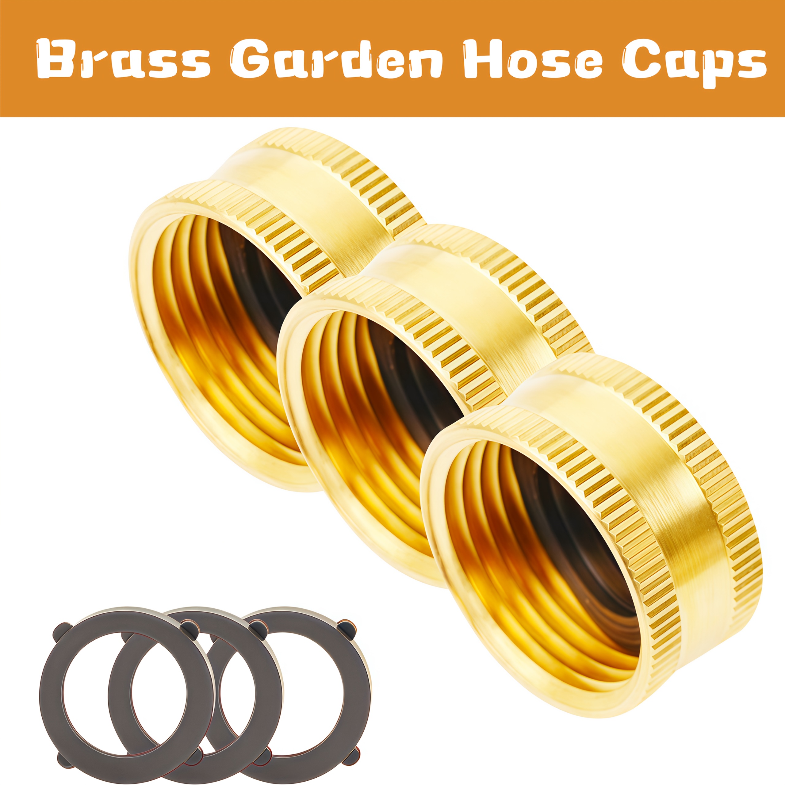 

3pcs Brass Garden Hose End Caps, 3/4" Female Connector With Washers - Metal Fittings For Plumbing & Gardening