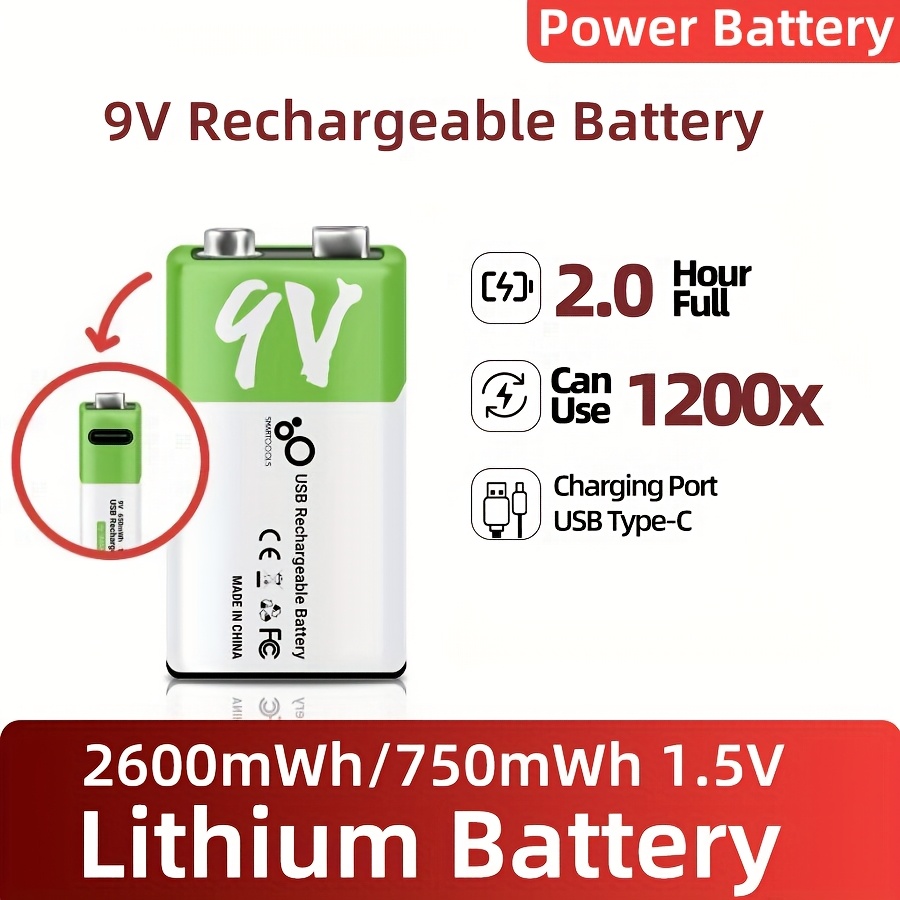 

1pc/2pcs/4pcs Multiple Sets ; 9v Rechargeable Battery Usb Rechargeable Lithium Battery 6f22 Large Capacity Fast Charging Suitable For Wireless Microphone\/multimeter 650mah Rechargeable Battery,