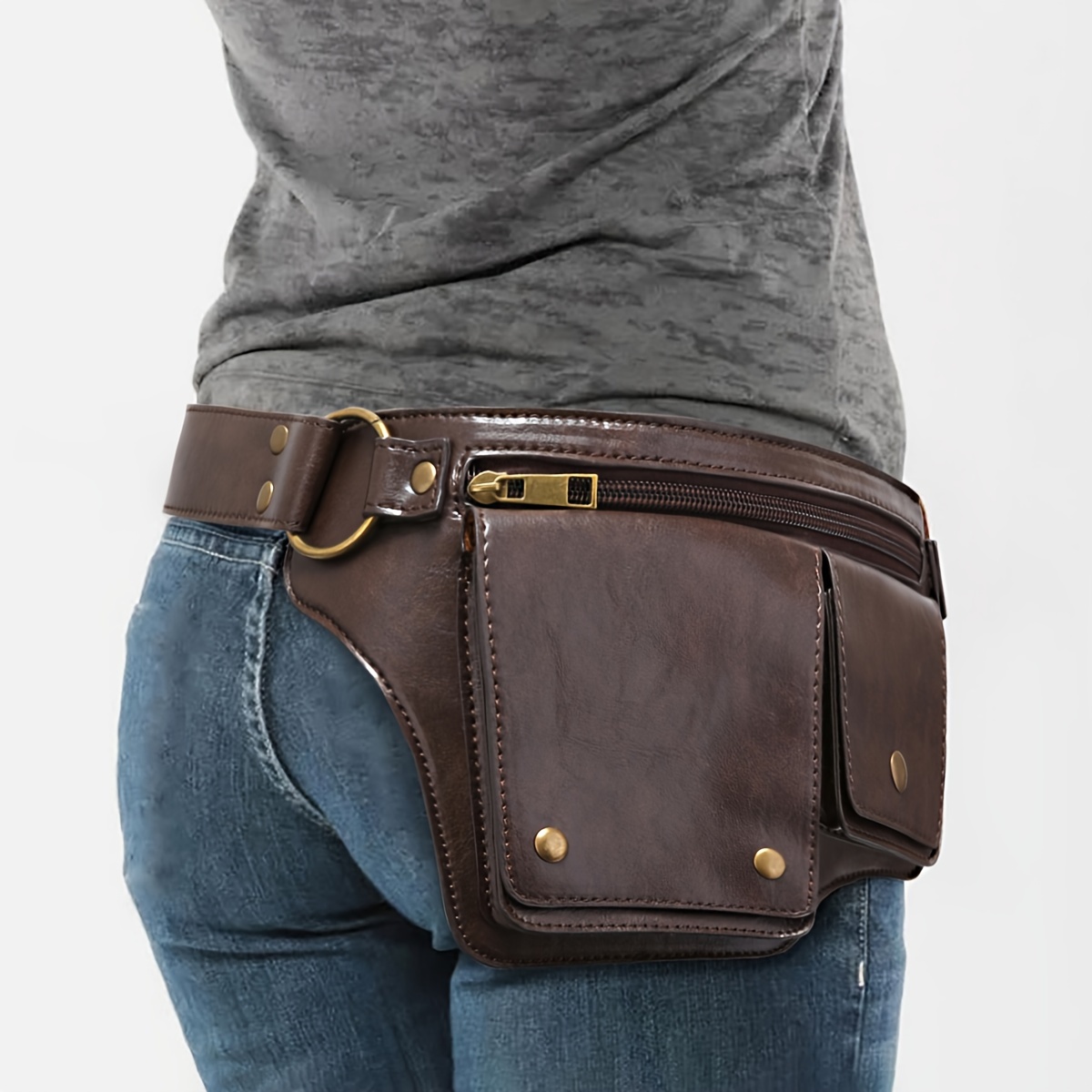 TEMU Multi-functional Practical Solid Color Waist Bag, Stylish And Classic, With Metal Accessory Texture. Features Multiple Pockets For Practical And