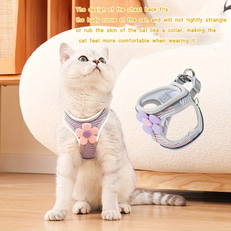 

Reflective Floral Cat Harness - Comfortable, Breathable & Safe For Outdoor Adventures