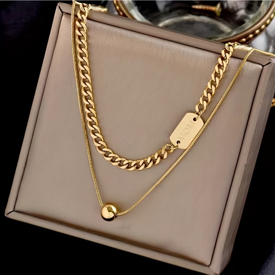 

A Gold Stainless Steel Jewelry With Double-layer Gold Plating, Square Beads, And Zirconia Necklace. French Korean Fashion, Casual, , Gift For Women, Daily Commuting, Holiday Parties, And Wearing