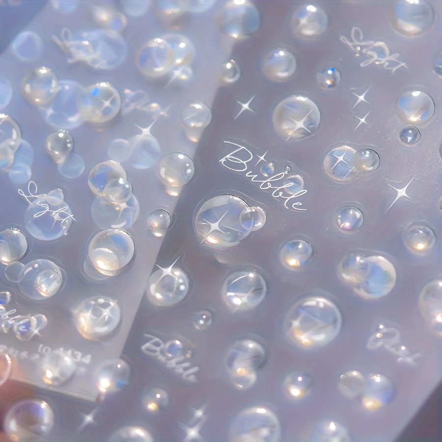 Bubble Nail Stickers | Laser Baker Ocean Theme | Self Adhesive, Rainbow Blue, And Transparent Stickers | Design, Suitable For Diy Nail And Foot | Disposable Plastic Nail Decorations, Nail Accessories