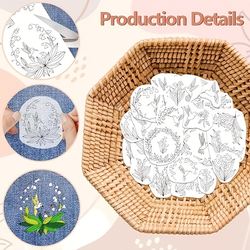 4 Sheets Water-Soluble Embroidery Pattern Stabilizer Stickers