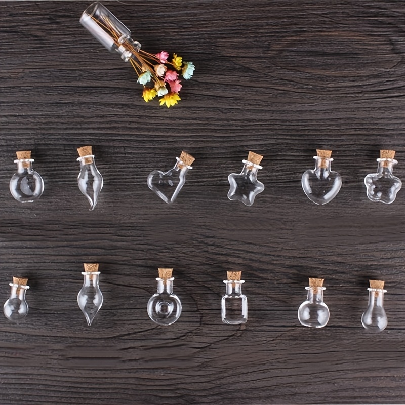 Random 10pcs Mixed Style Shaping Transparent Mini Glass Bottles With Cork Stoppers, Drift Bottles, Wish Bottles, Perfume Bottles, Mobile Phone Pendant Hanging Rope Additions