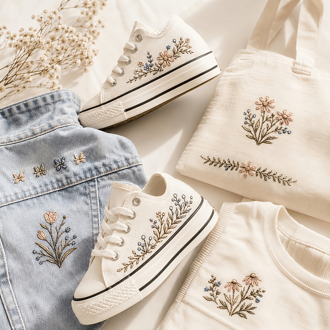24pcs Washable Water-Soluble Embroidery Sticker Set - Floral Patterns