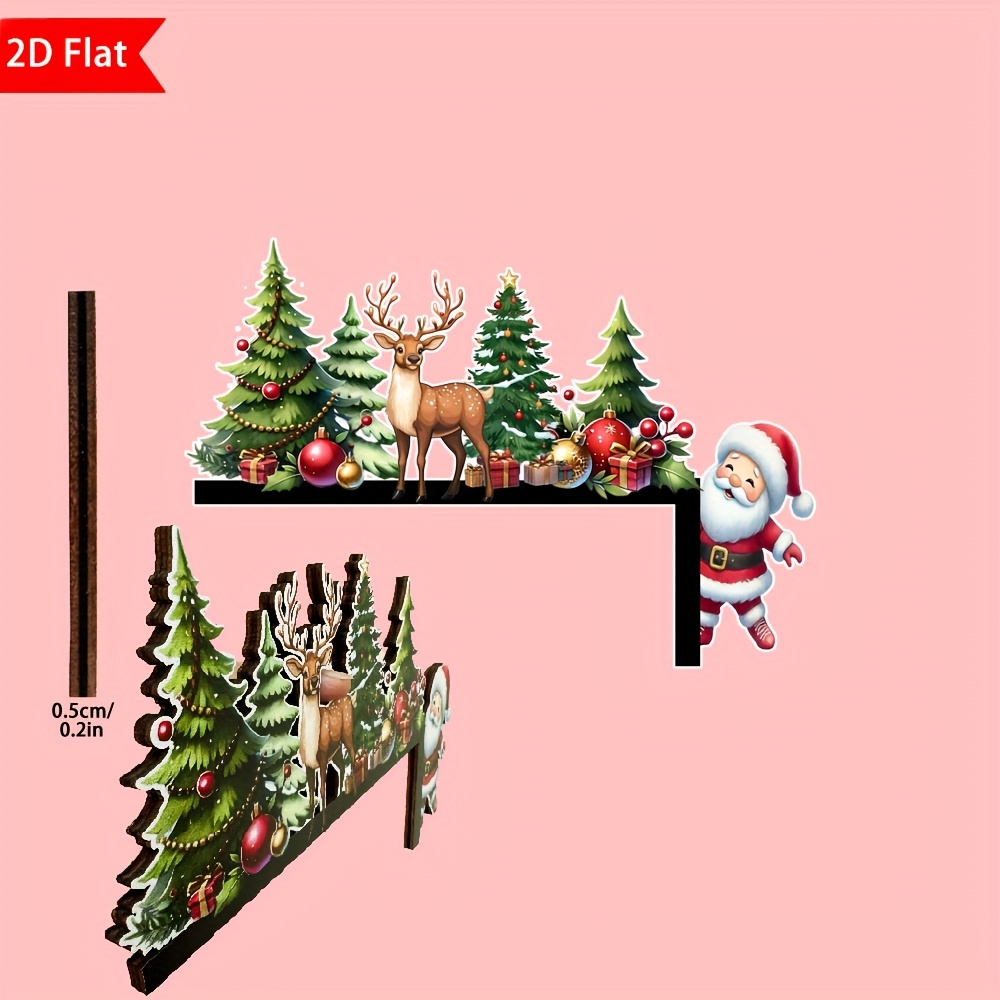 TEMU 2d Flat, Vintage Wooden Christmas Door Corner Decoration- Includes A Christmas Tree, With Reindeer And Santa Claus, Perfect For Festive Wall