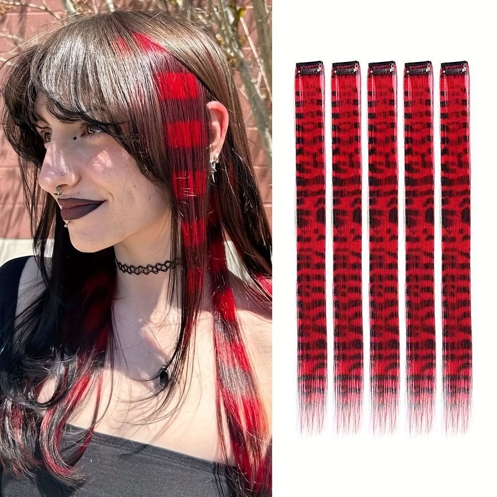 TEMU 5pcs Invisible Hair Clip-in Extensions, Colorful Synthetic Striped Clip-in Hair Extensions, Heat-resistant Synthetic Hair Extensions, Natural