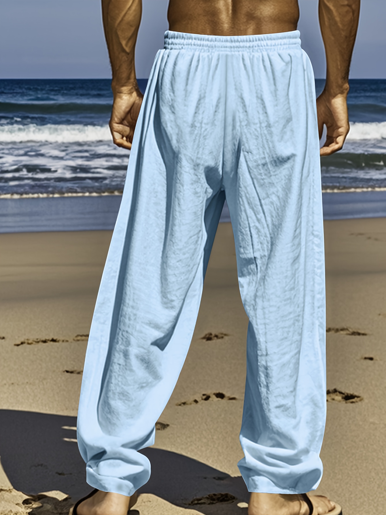 Men's Linen Pants - Non-Stretch Formal Pants, Elastic Drawstring Waist, Loose Fit Trousers for Beach, Office, Parties - Machine Washable Casual Formal Attire for s &