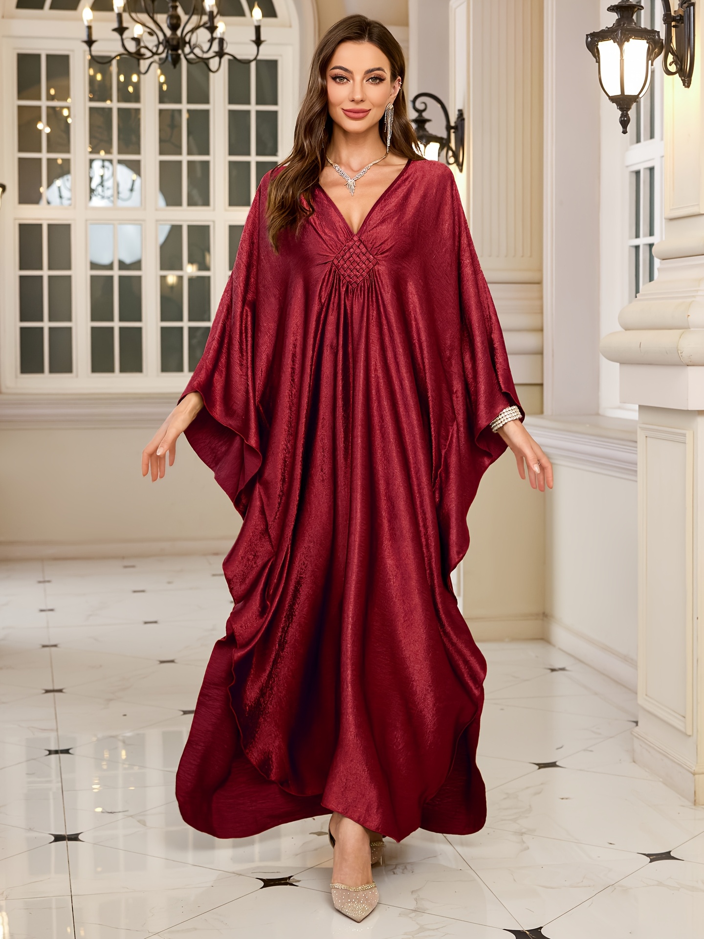 strapless open back dress Red Paisley Kaftan Maxi Dress