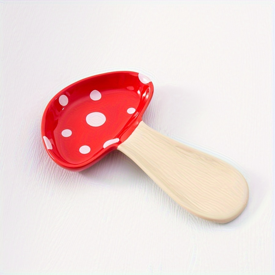 Image of 1pc Ceramic Mushroom Spoon Rest, Cute Mushroom-shaped Spoon Storage Dish, Suitable For Cooking Spoons, Spatulas, Kitchen Decor, Ceramic Utensil Holder, Housewarming Gift