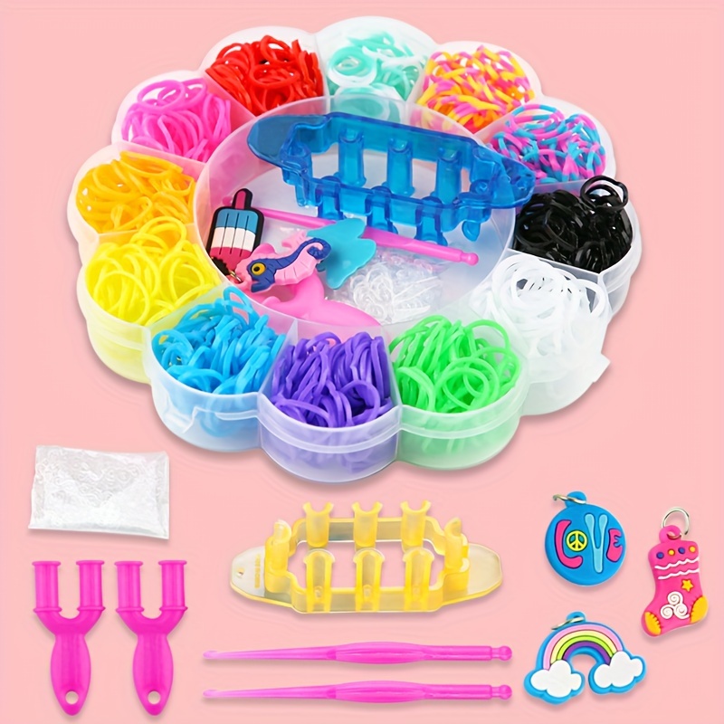 

1 Pc Colorful Resin Band Braided Set With Flower Storage Box, Diy Bracelet Hair Bands Kit, Chic Style, Rubber Bands Crafting Tools
