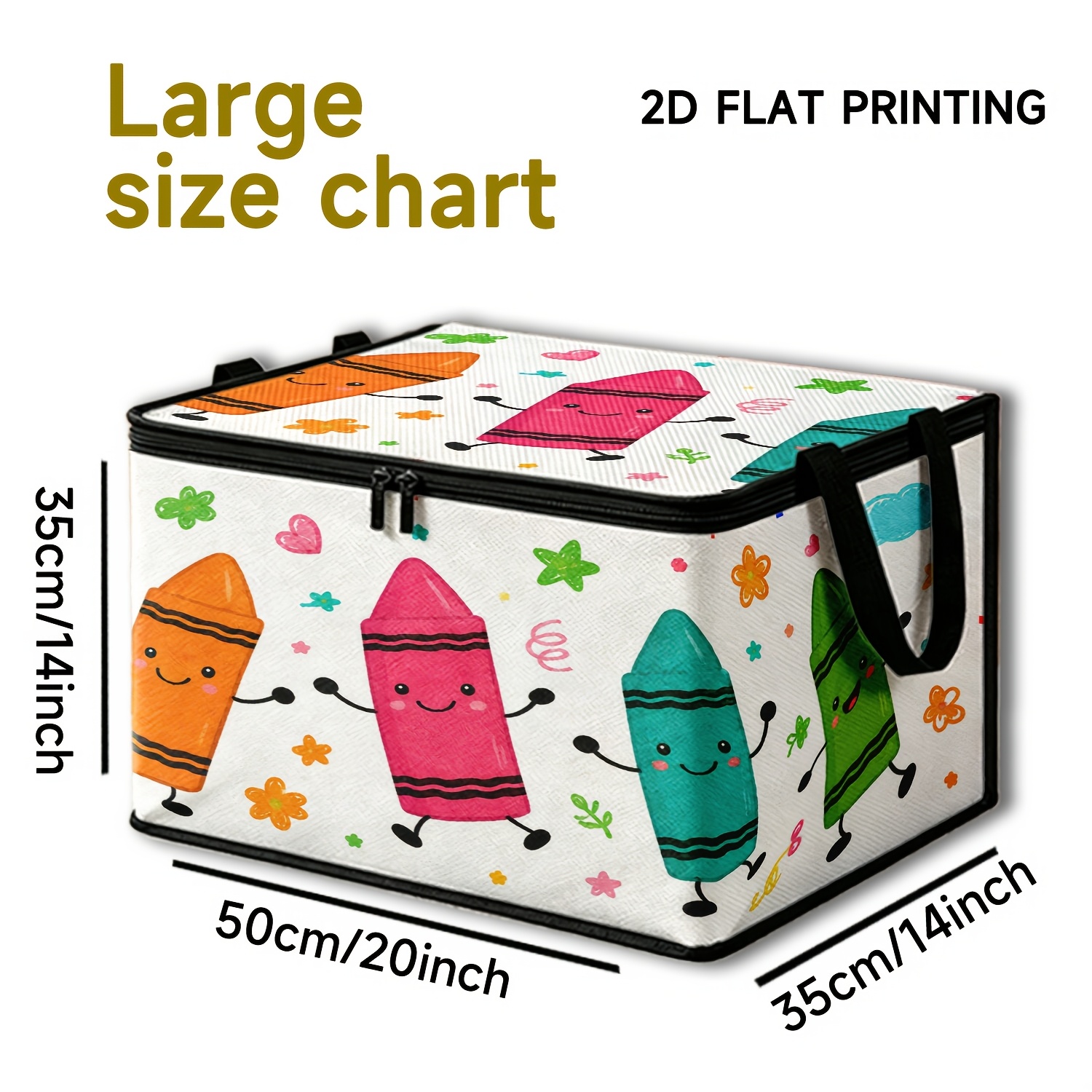 TEMU 1pc Storage Box, Organizer Box. Pencil-themed Pattern With High-definition Digital Printing. Large Foldable Zippered Storage Box. Ideal For